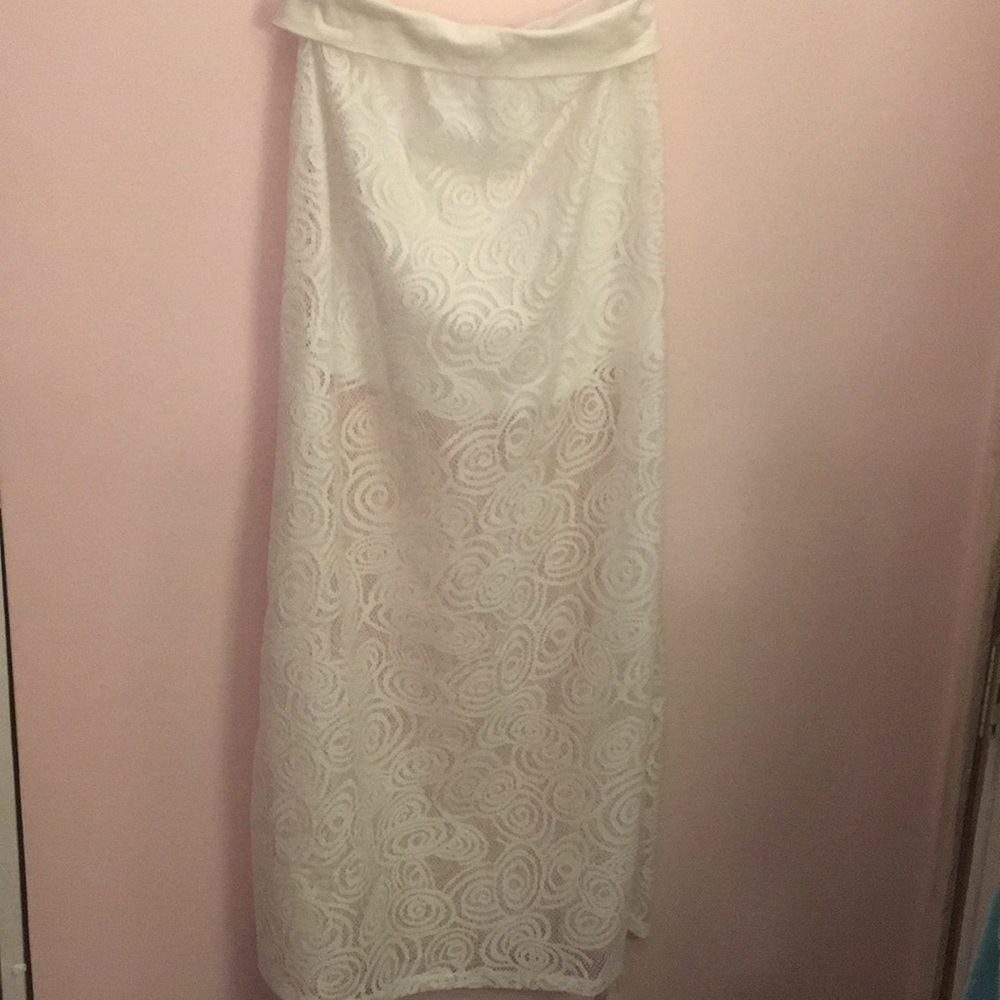 Double layered see through white maxi skirt